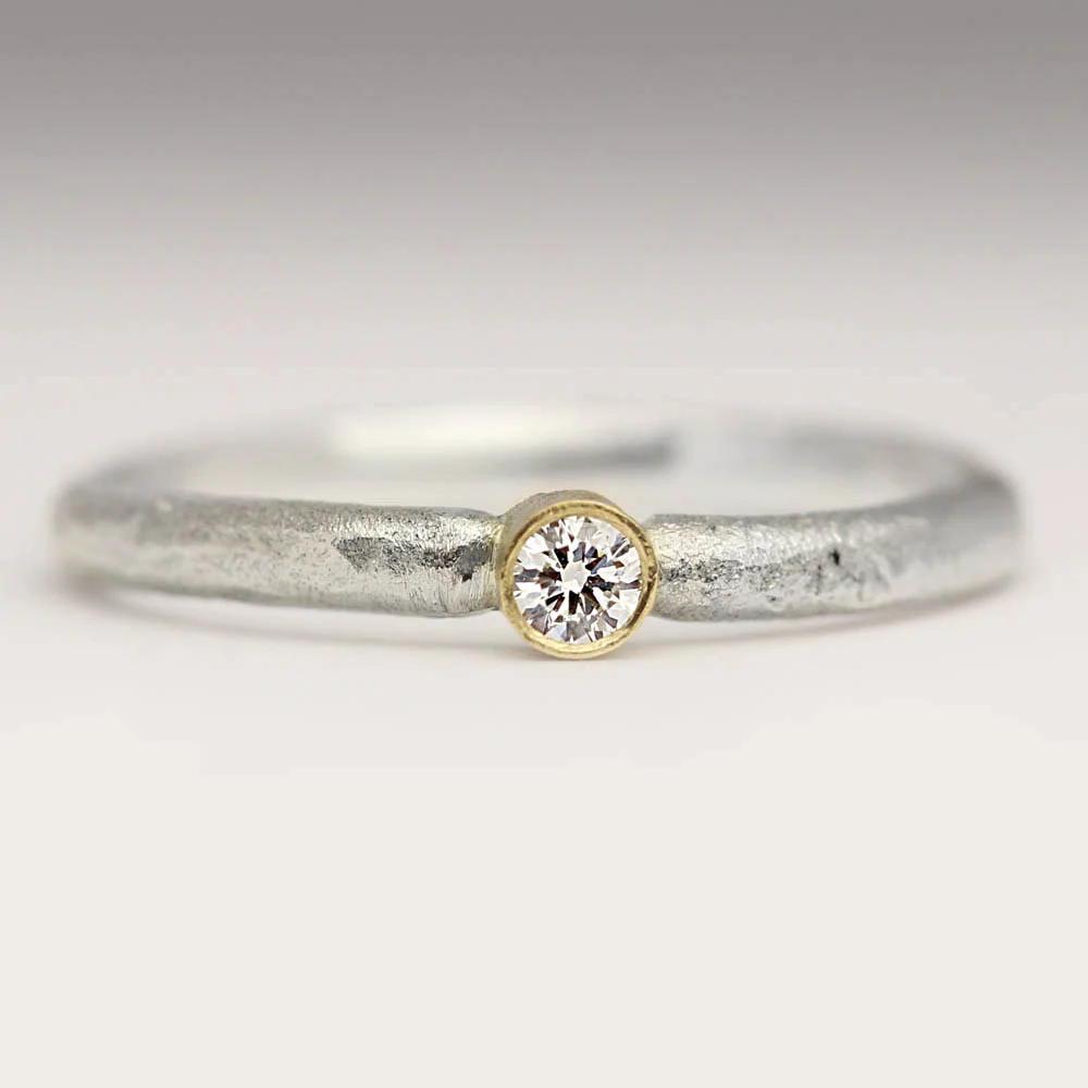 Sennen - Sandcast 0.05ct Bezel Set Diamond Ring - Image 5