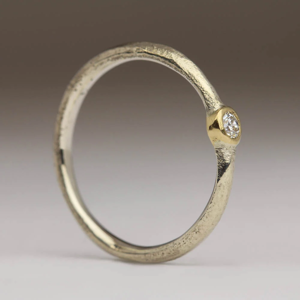 Sennen - Sandcast 0.1ct Bezel Set Diamond Ring - Image 4