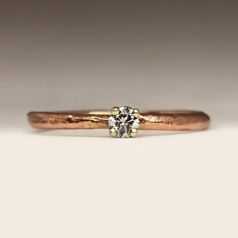 Tresco - Sandcast Solitaire 0.1ct Diamond Ring - Image 5