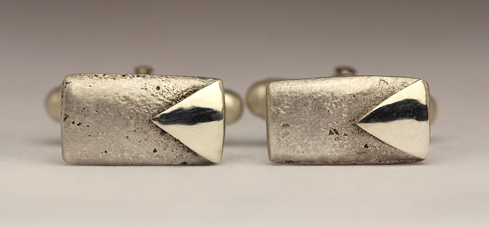 Sandcast Silver Triangle Cufflinks - Ready to Wear - Image 4